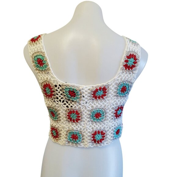 LE LIS White Granny Square Crochet Boho Festival Croped Top Small NWT - Picture 3 of 5